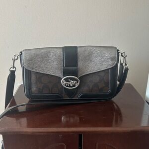Coach Brown Monogram & Black Leather Crossbody Bag